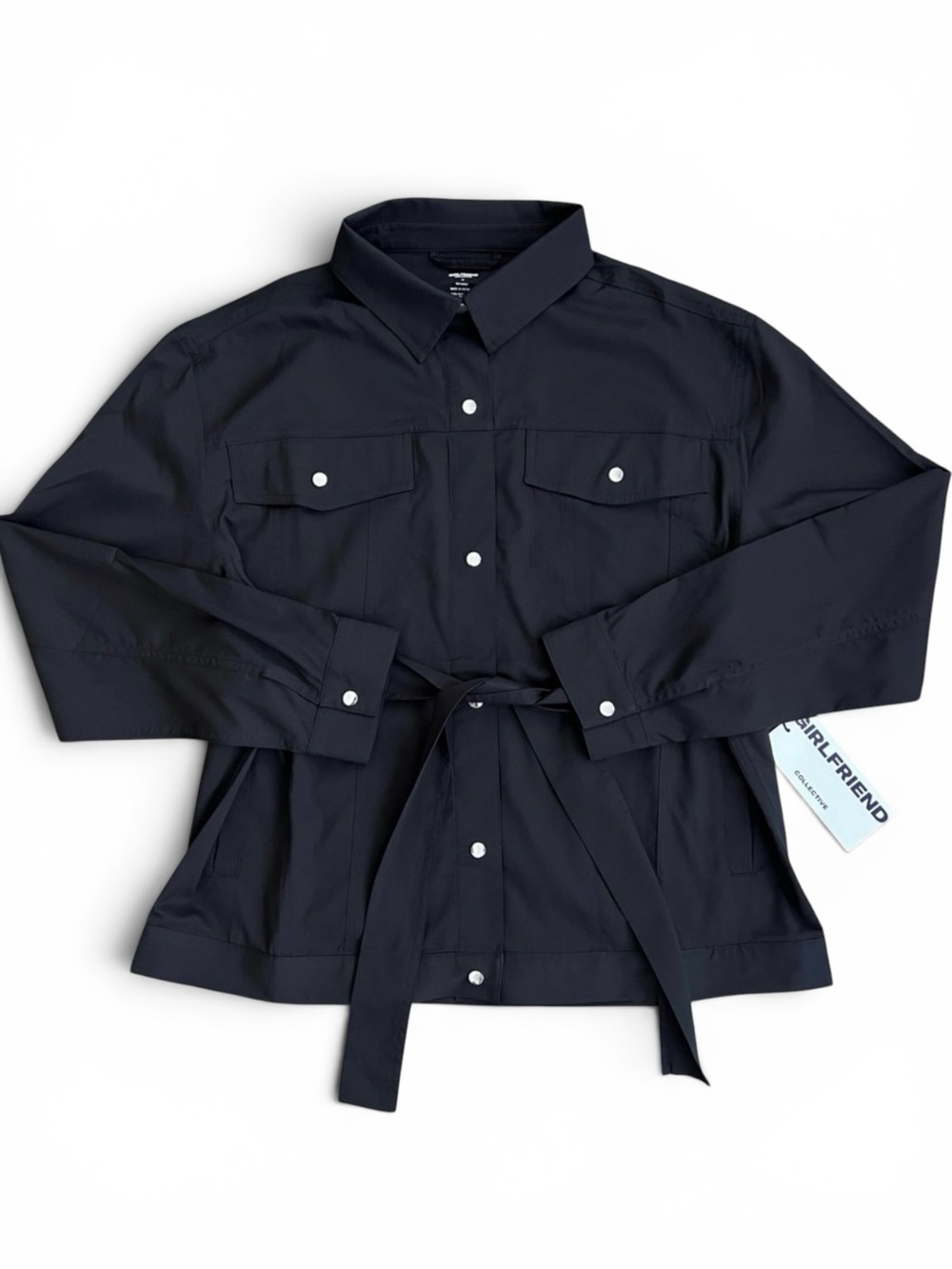 NWT - Girlfriend Collective Black Button-Up Tie-Waist Jacket Medium